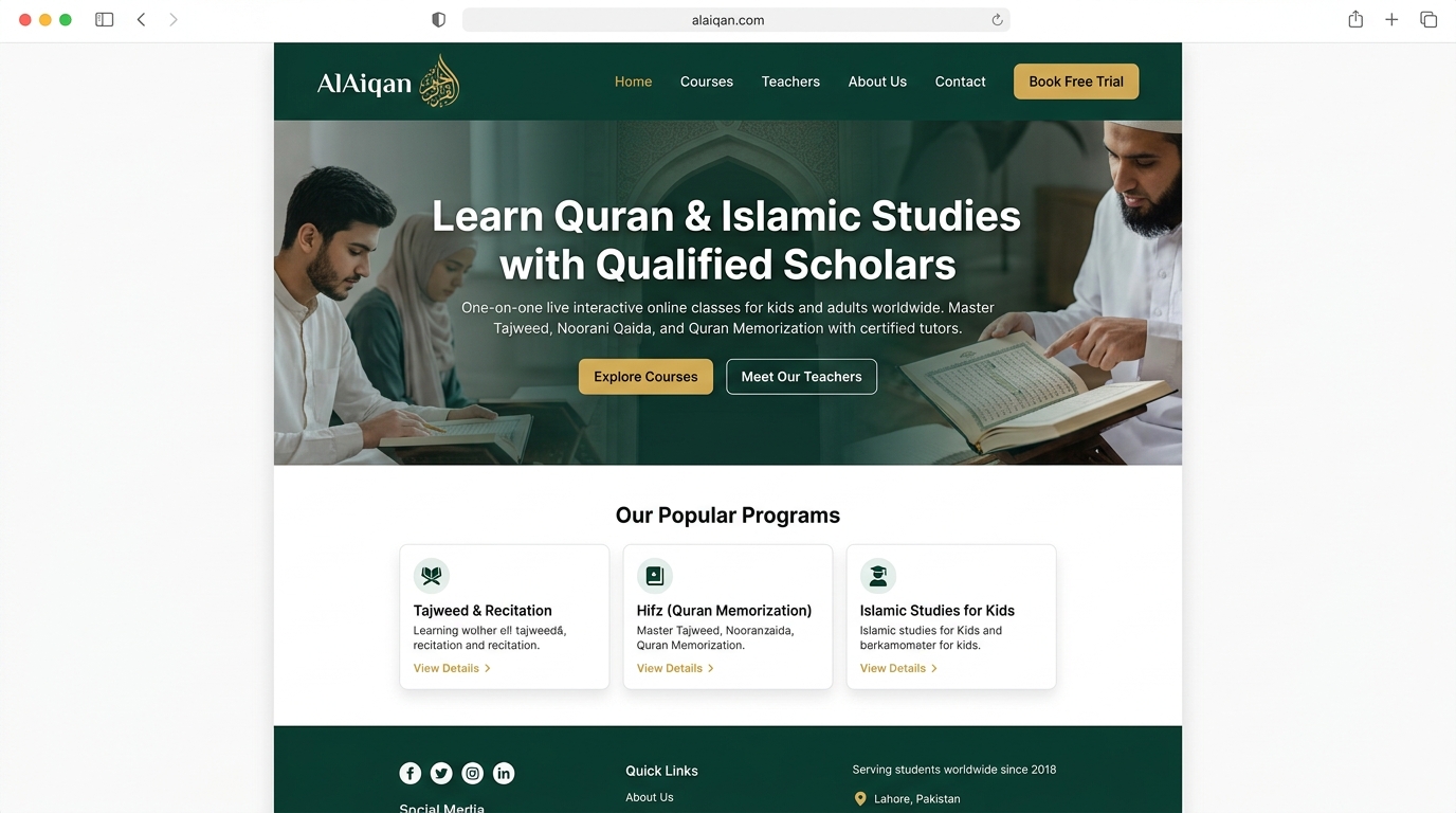 AlAiqan Islamic Institute — Web Platform & EdTech by M Ramzan